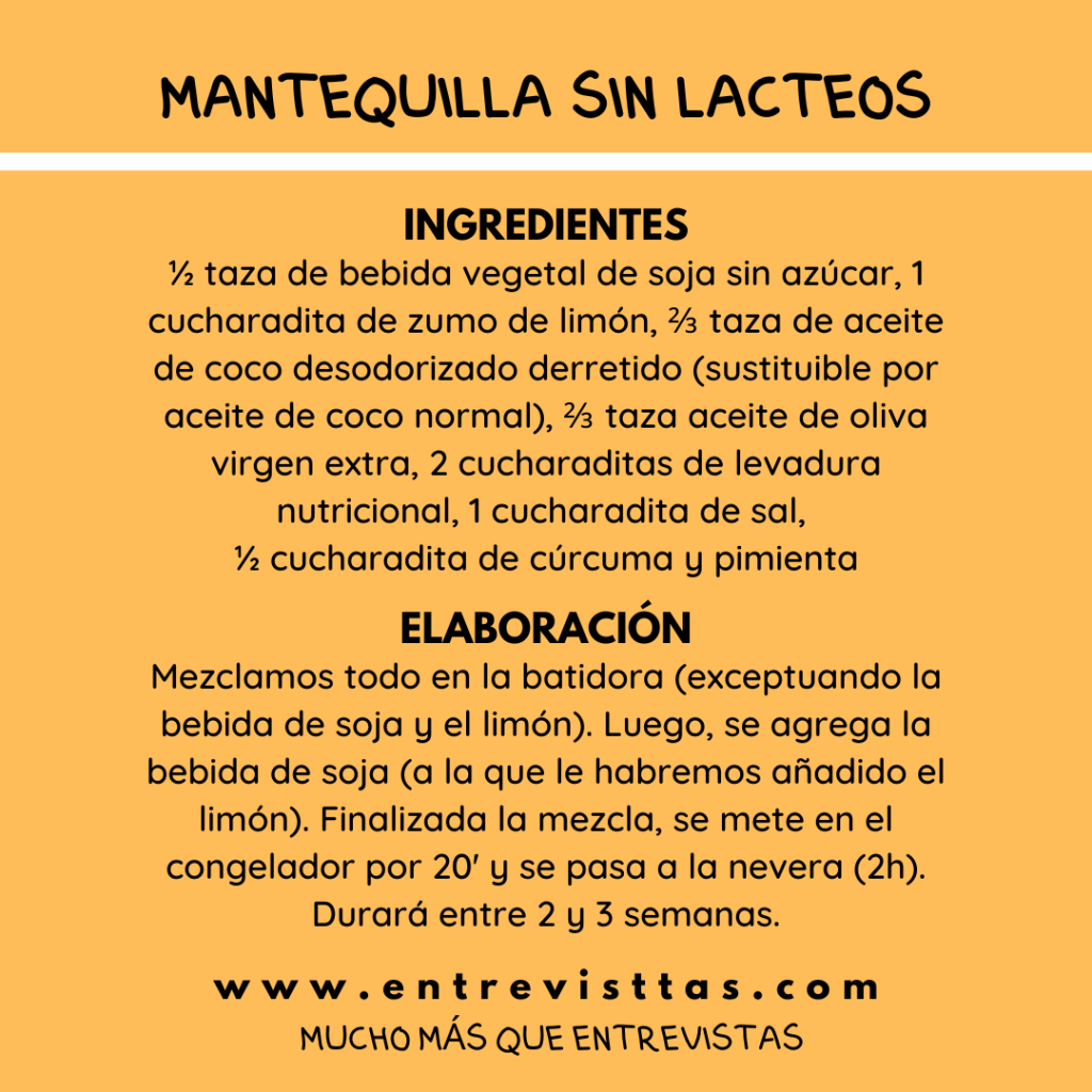 Receta de mantequilla sin lácteos, con soja y aceite de coco.